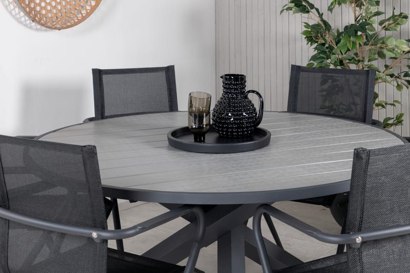 Parma Matgrupp Utomhus Rund Ø140cm + 6 Alina Matstolar - Svart/Grå - Utemöbler - Utegrupp - Matgrupp utomhus