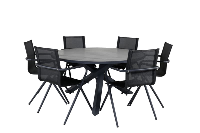 Parma Matgrupp Utomhus Rund Ø140cm + 6 Alina Matstolar - Svart/Grå - Utemöbler - Utegrupp - Matgrupp utomhus