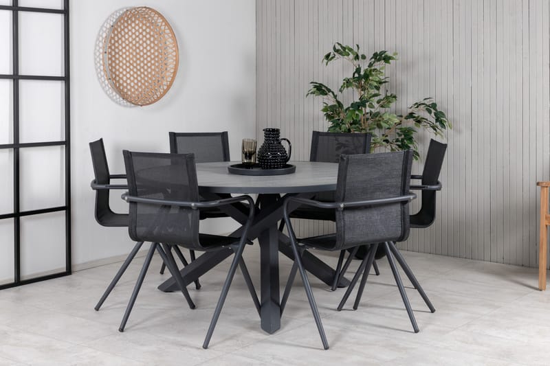 Parma Matgrupp Utomhus Rund Ø140cm + 6 Alina Matstolar - Svart/Grå - Utemöbler - Utegrupp - Matgrupp utomhus