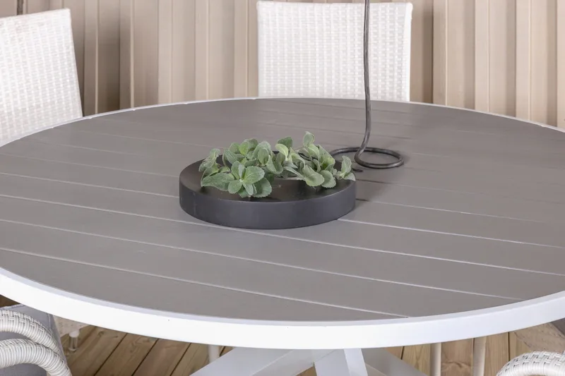 Parma Matgrupp Utomhus Rund Ø140cm + 6 Anna Karmstolar - Vit - Utemöbler - Utegrupp - Matgrupp utomhus