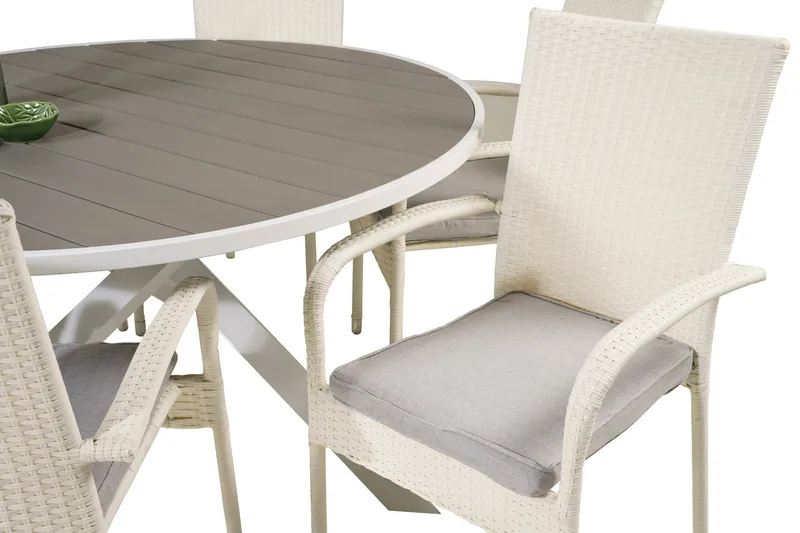Parma Matgrupp Utomhus Rund Ø140cm + 6 Anna Karmstolar - Vit - Utemöbler - Utegrupp - Matgrupp utomhus