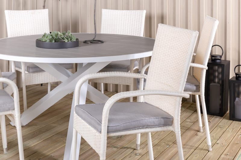 Parma Matgrupp Utomhus Rund Ø140cm + 6 Anna Karmstolar - Vit - Utemöbler - Utegrupp - Matgrupp utomhus