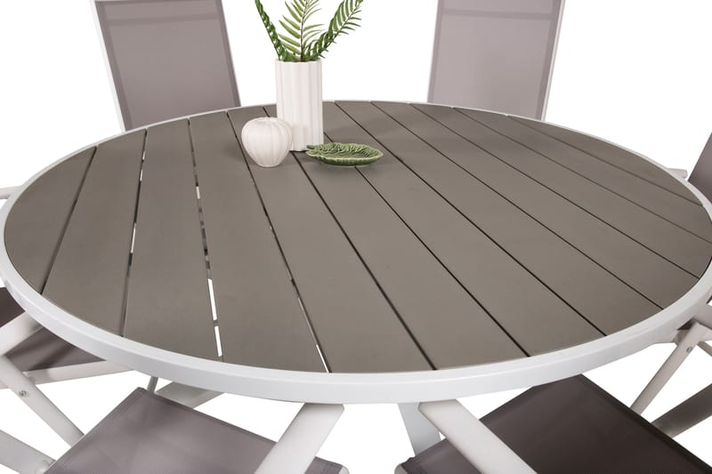 Parma Matgrupp Utomhus Rund Ø140cm + 6 Break Positionsstolar - Vit/Grå - Utemöbler - Utegrupp - Matgrupp utomhus
