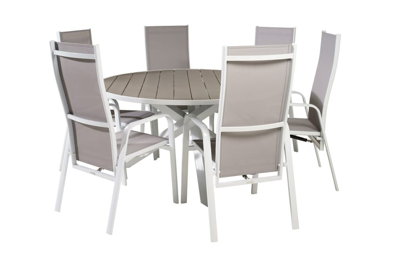 Parma Matgrupp Utomhus Rund Ø140cm + 6 Copacabana Stolar, Svart/Grå