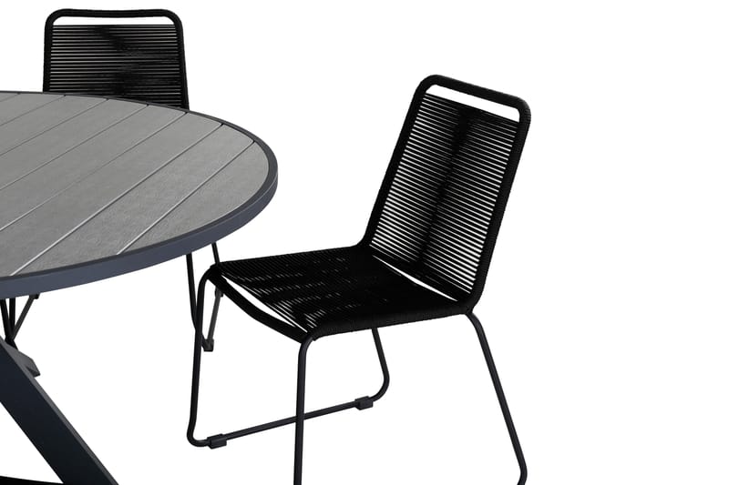 Parma Matgrupp Utomhus Rund Ø140cm + 6 Lindos Stolar - Svart/Grå - Utemöbler - Utegrupp - Matgrupp utomhus
