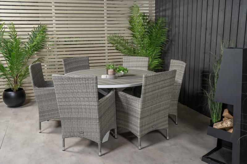 Parma Matgrupp Utomhus Rund Ø140cm + 6 Malin Karmstolar - Natur - Utemöbler - Utegrupp - Matgrupp utomhus