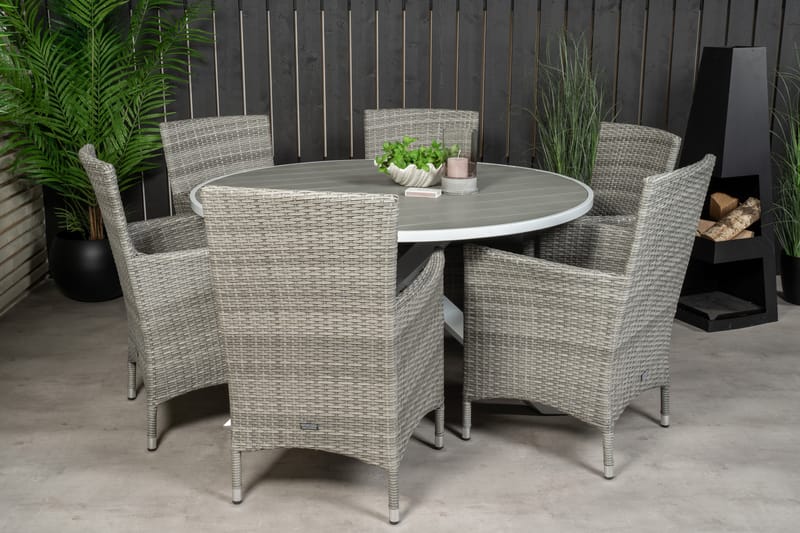 Parma Matgrupp Utomhus Rund Ø140cm + 6 Malin Karmstolar - Natur - Utemöbler - Utegrupp - Matgrupp utomhus