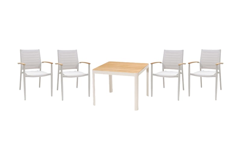 Portals Matgrupp 95 cm + 4 Karmstolar - Vit/Trä - Utemöbler - Utegrupp - Matgrupp utomhus