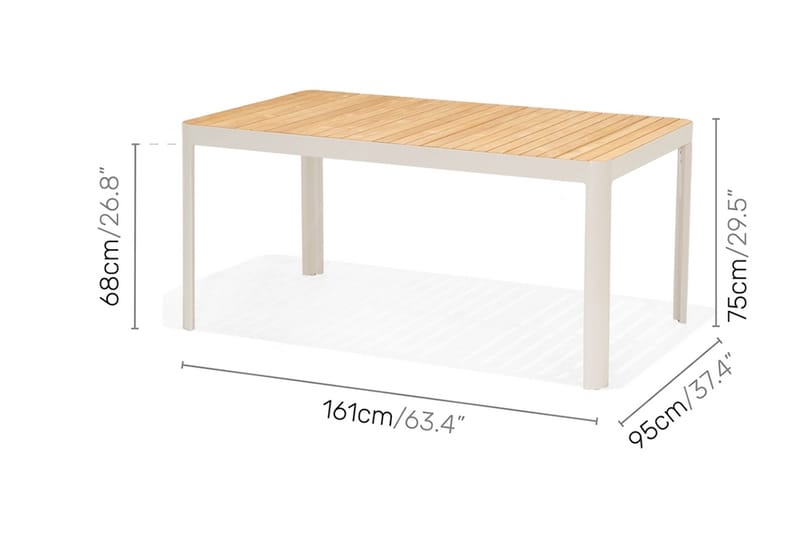 Portals Matgrupp Utomhus 161 cm + 4 Karmstolar + Bänk - Vit/Trä - Utemöbler - Utegrupp - Matgrupp utomhus