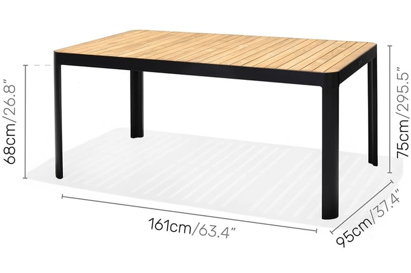 Portals Matgrupp Utomhus 161 cm + 4 Karmstolar - Svart/Trä - Utemöbler - Utegrupp - Matgrupp utomhus