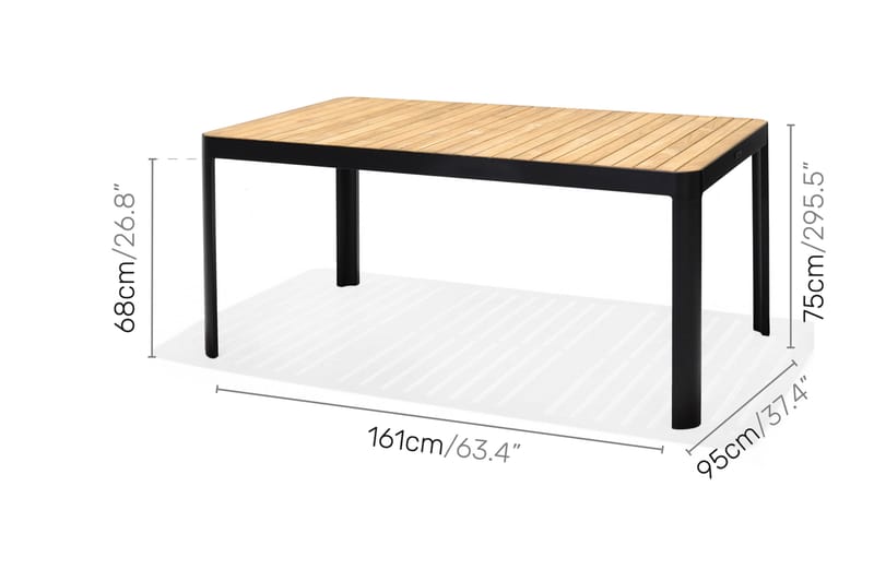Portals Matgrupp Utomhus 161x95 cm + 4 Karmstolar + Bänk - Teak/Svart - Utemöbler - Utegrupp - Matgrupp utomhus