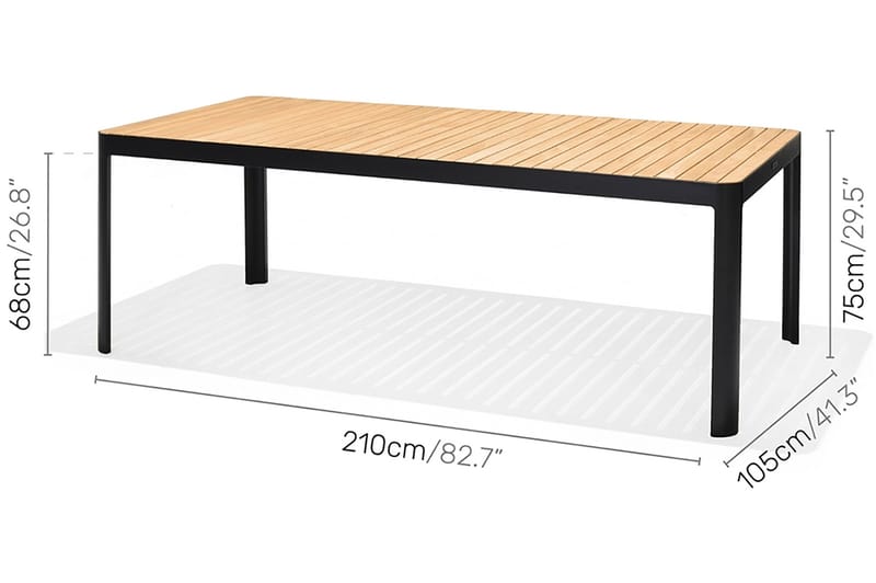 Portals Matgrupp Utomhus 209x105 cm + 2 Bänkar - Teak/Svart - Utemöbler - Utegrupp - Matgrupp utomhus