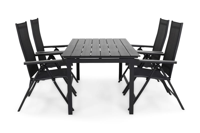 Portland Matgrupp Utomhus 152-210x90 + 4 Monaco Light Positionsstol, Svart/Grå