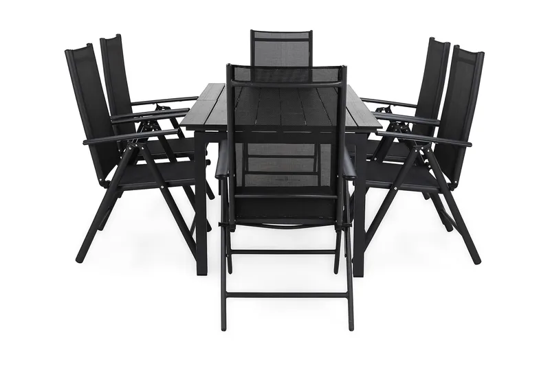 Portland Matgrupp Utomhus 152-210x90 + 6 Maggie Positionsstol, Svart