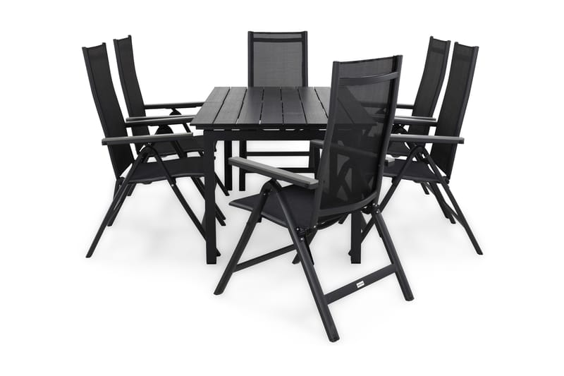 Portland Matgrupp Utomhus 152-210x90 + 6 Monaco Light Positionsstol, Svart/Grå