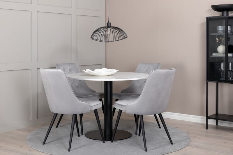 Razzia Matgrupp Utomhus Rund Ø106cm + 4 Velvet Lyx Matstolar - Vit/Svart - Utemöbler - Utegrupp - Matgrupp utomhus