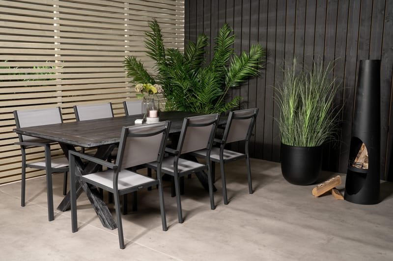 Rives Matgrupp 200 cm + 6 Copacabana Karmstolar Svart - Svart - Utemöbler - Utegrupp - Matgrupp utomhus