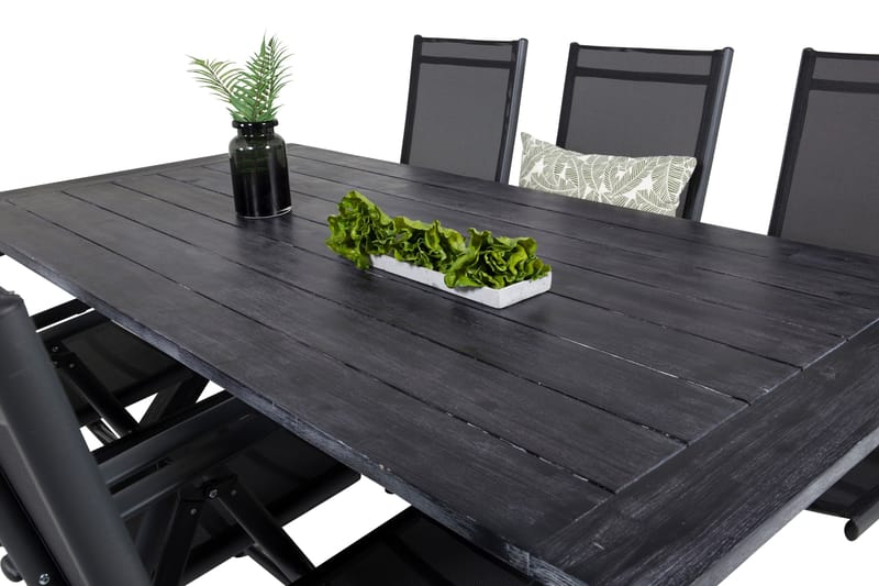 Rives Matgrupp Utomhus 200cm + 6 Break Positionsstolar - Svart/Grå - Utemöbler - Utegrupp - Matgrupp utomhus