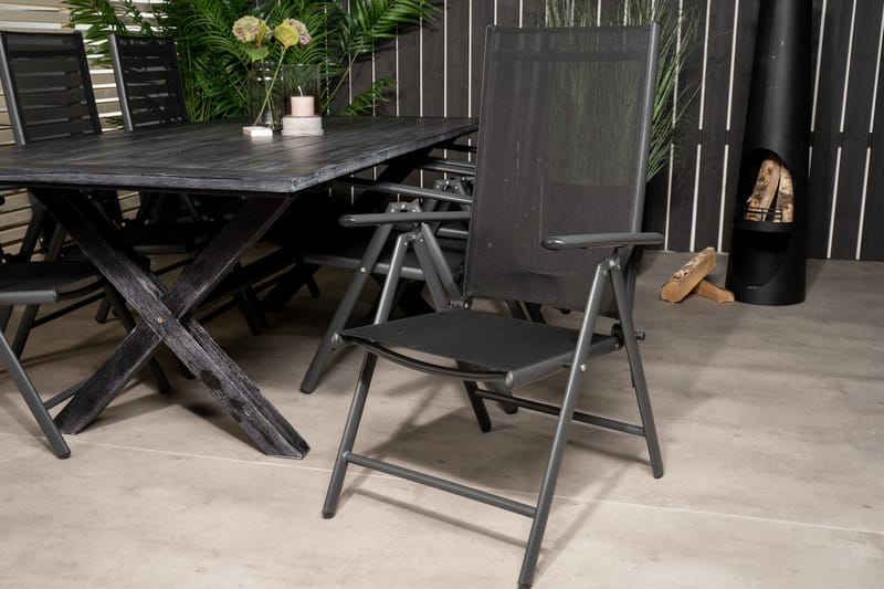 Rives Matgrupp Utomhus 200cm + 6 Break Positionsstolar - Svart/Grå - Utemöbler - Utegrupp - Matgrupp utomhus