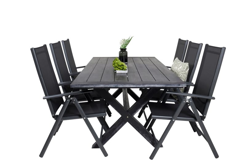 Rives Matgrupp Utomhus 200cm + 6 Break Positionsstolar - Svart/Grå - Utemöbler - Utegrupp - Matgrupp utomhus