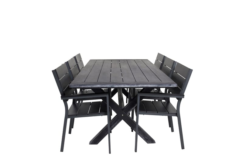 Rives Matgrupp Utomhus 200cm + 6 Levels Stapelbara Matstolar - Svart - Utemöbler - Utegrupp - Matgrupp utomhus
