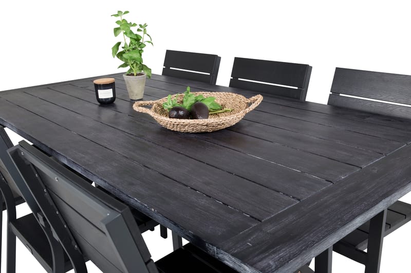 Rives Matgrupp Utomhus 200cm + 6 Levels Stapelbara Matstolar - Svart - Utemöbler - Utegrupp - Matgrupp utomhus