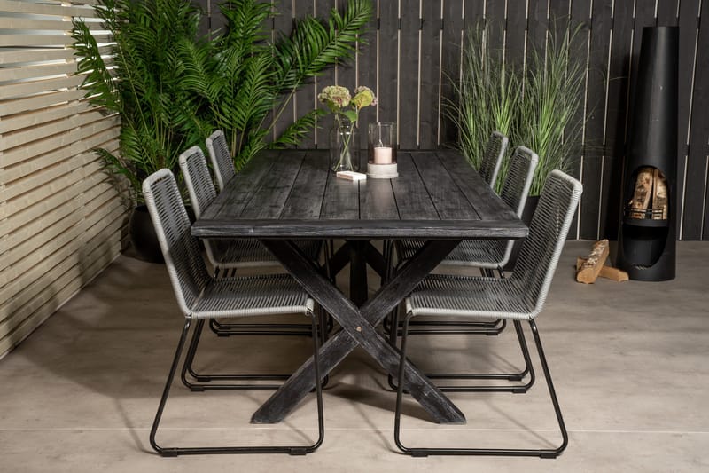 Rives Matgrupp Utomhus 200cm + 6 Lindos Matstolar - Svart/Grå - Utemöbler - Utegrupp - Matgrupp utomhus