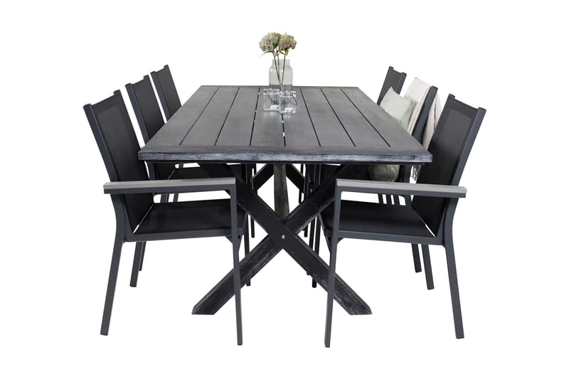 Rives Matgrupp Utomhus 200cm + 6 Parma Karmstolar - Svart - Utemöbler - Utegrupp - Matgrupp utomhus