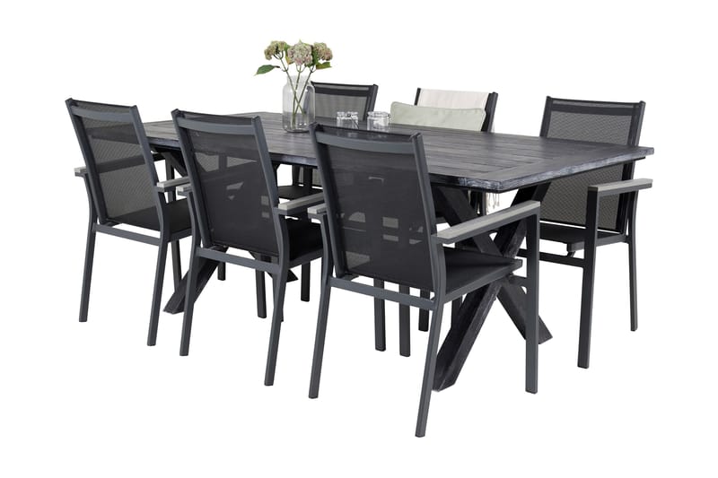 Rives Matgrupp Utomhus 200cm + 6 Parma Karmstolar - Svart - Utemöbler - Utegrupp - Matgrupp utomhus