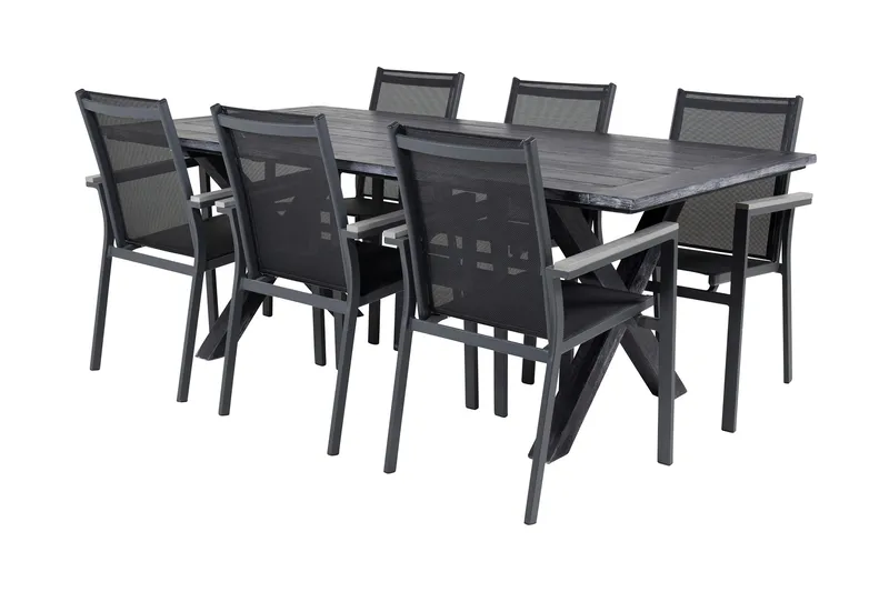 Rives Matgrupp Utomhus 200cm + 6 Parma Karmstolar - Svart - Utemöbler - Utegrupp - Matgrupp utomhus