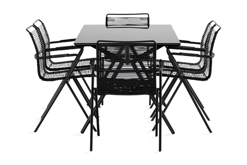 Rosasco Matgrupp Utomhus 160 cm + 6 Utestolar - Glas/Svart - Utemöbler - Utegrupp - Matgrupp utomhus