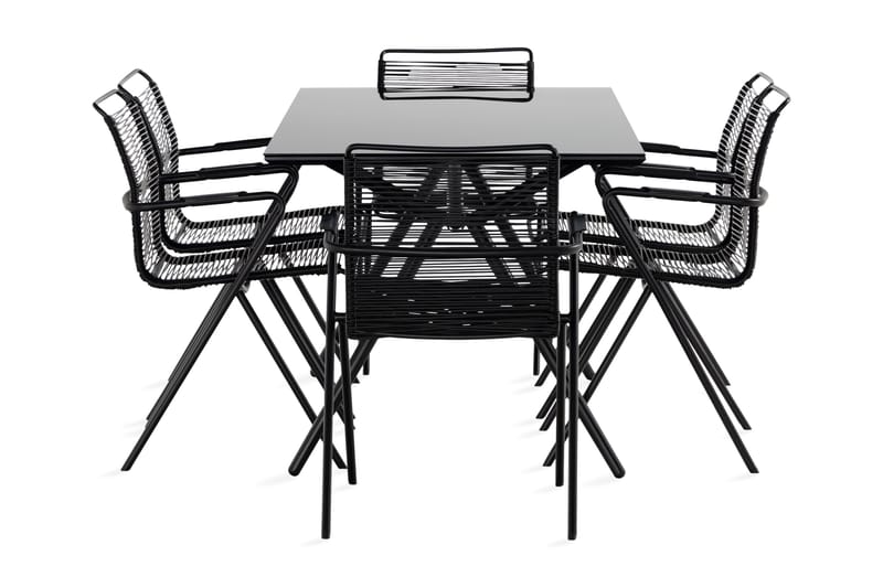 Rosasco Matgrupp Utomhus 160 cm + 6 Utestolar, Glas/Svart