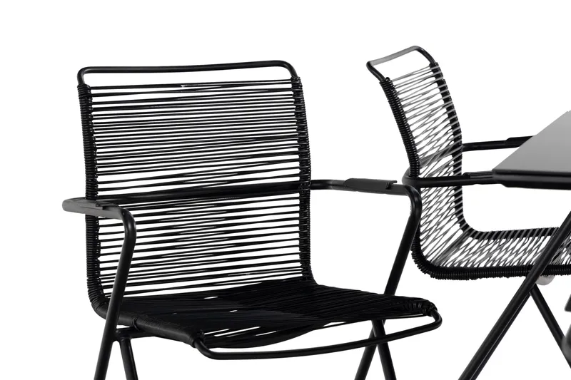 Rosasco Matgrupp Utomhus 160 cm + 6 Utestolar - Glas/Svart - Utemöbler - Utegrupp - Matgrupp utomhus