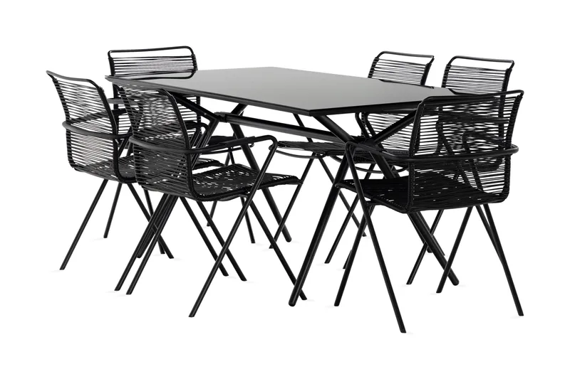 Rosasco Matgrupp Utomhus 160 cm + 6 Utestolar - Glas/Svart - Utemöbler - Utegrupp - Matgrupp utomhus