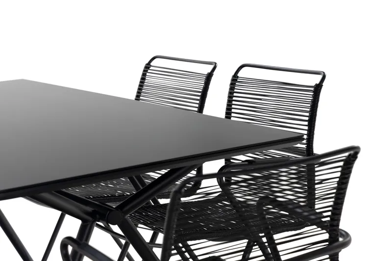 Rosasco Matgrupp Utomhus 160 cm + 6 Utestolar - Glas/Svart - Utemöbler - Utegrupp - Matgrupp utomhus