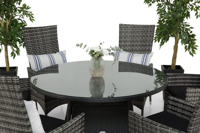 Round Matgrupp Ø140 + 6 Jenny Ställbar Fåtölj - Svart/Grå - Utemöbler - Utegrupp - Matgrupp utomhus