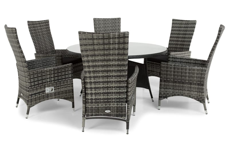 Round Matgrupp Ø140 + 6 Jenny Ställbar Fåtölj - Svart/Grå - Utemöbler - Utegrupp - Matgrupp utomhus
