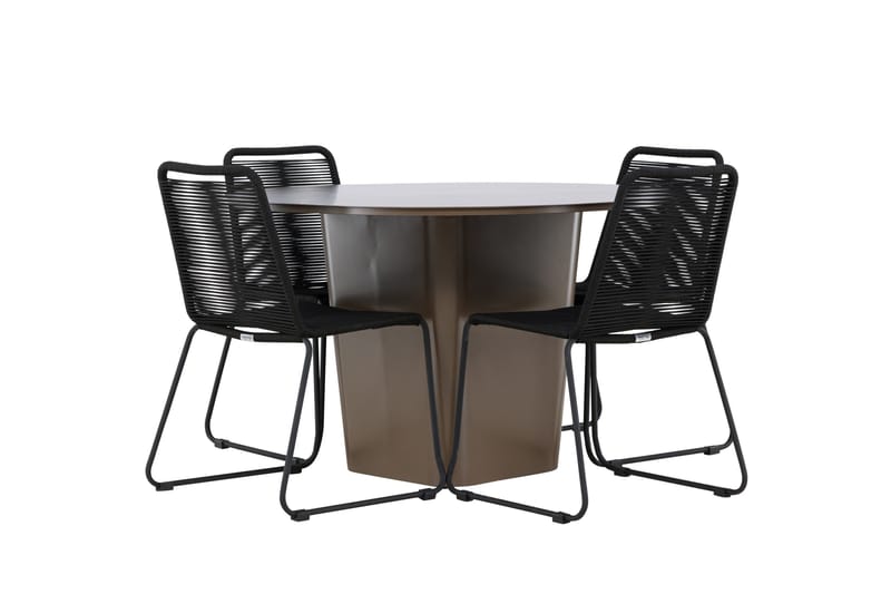 Santa Fe Matgrupp Utomhus Rund 120 cm + 4 st Linero Matstolar Svart/Brun