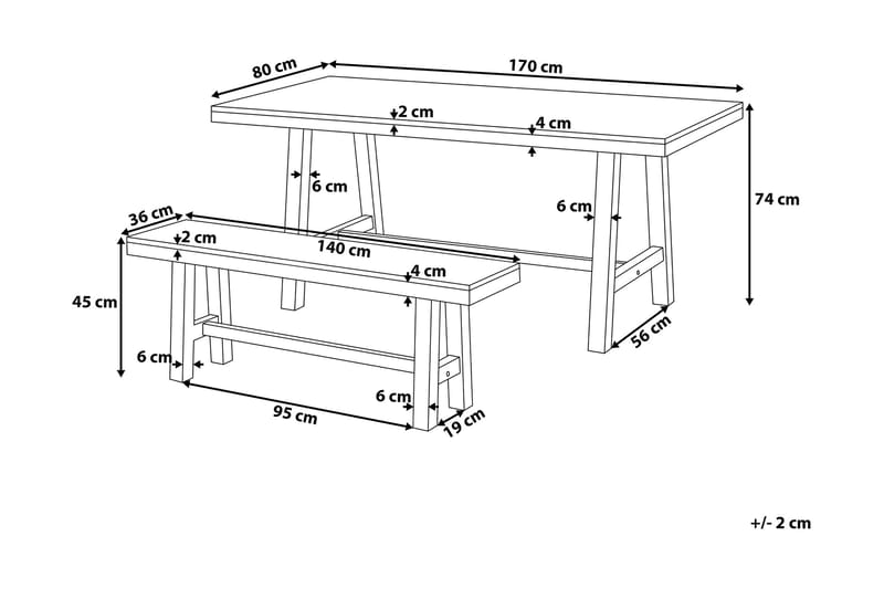 Scania Trädgårdmöbelset 170 cm + 2 Bänkar Utomhus - Vit - Utemöbler - Utegrupp - Matgrupp utomhus