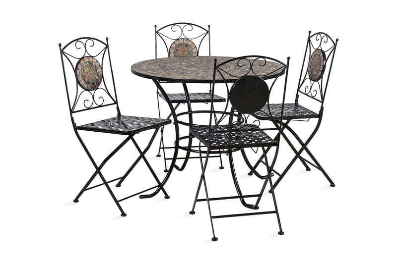 Set Mosaic Utebord Och 4 Utestolar Metallram Svart - Utemöbler - Utegrupp - Matgrupp utomhus