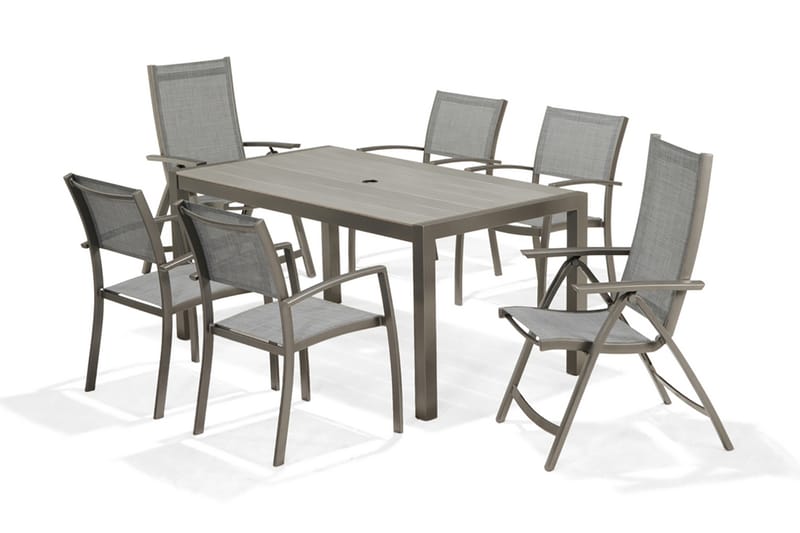 Solana Matgrupp Utomhus 160 cm + 4 Stolar + 2 Positionsstolar - Grå - Utemöbler - Utegrupp - Matgrupp utomhus