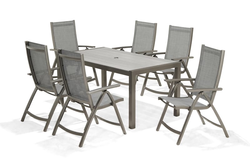 Solana Matgrupp Utomhus 160 cm + 6 Positionsstolar - Grå - Utemöbler - Utegrupp - Matgrupp utomhus