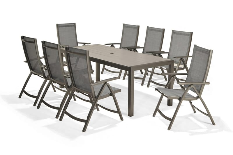 Solana Matgrupp Utomhus 201 cm + 8 Positionsstolar, Grå