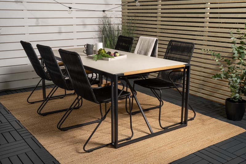 Texas Matgrupp Utomhus 200 cm + 6 st Bois Matstol - Svart/Brun - Utemöbler - Utegrupp - Matgrupp utomhus