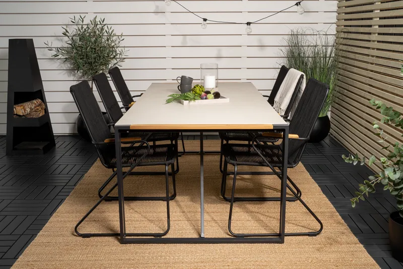 Texas Matgrupp Utomhus 200 cm + 6 st Bois Matstol - Svart/Brun - Utemöbler - Utegrupp - Matgrupp utomhus