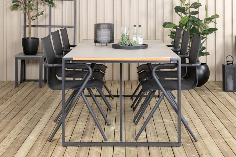 Texas Matgrupp Utomhus 200cm + 6 Alina Matstolar - Svart/Grå - Utemöbler - Utegrupp - Matgrupp utomhus