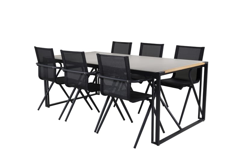 Texas Matgrupp Utomhus 200cm + 6 Alina Matstolar - Svart/Grå - Utemöbler - Utegrupp - Matgrupp utomhus