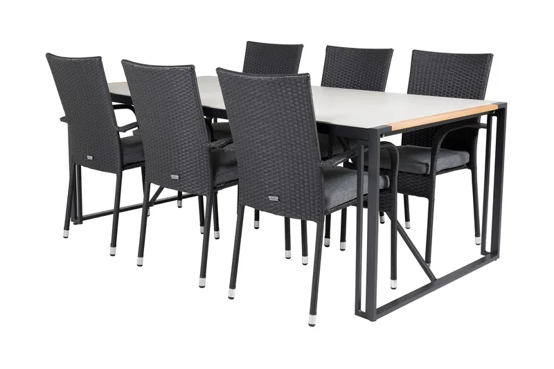 Texas Matgrupp Utomhus 200cm + 6 Anna Karmstolar - Svart/Grå - Utemöbler - Utegrupp - Matgrupp utomhus