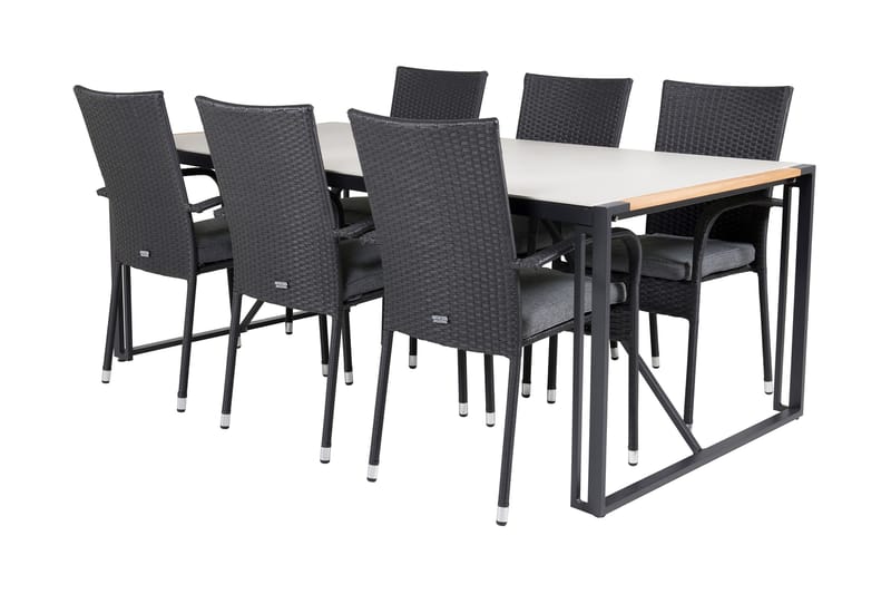 Texas Matgrupp Utomhus 200cm + 6 Anna Karmstolar - Svart/Grå - Utemöbler - Utegrupp - Matgrupp utomhus
