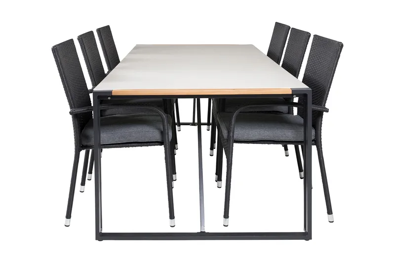 Texas Matgrupp Utomhus 200cm + 6 Anna Karmstolar, Svart/Grå